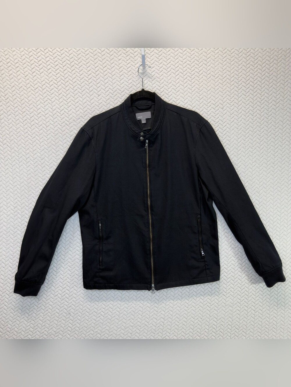 Vince Bomber Cotton Jacket Pockets Full Zip Casual Black mens size Large EUC
